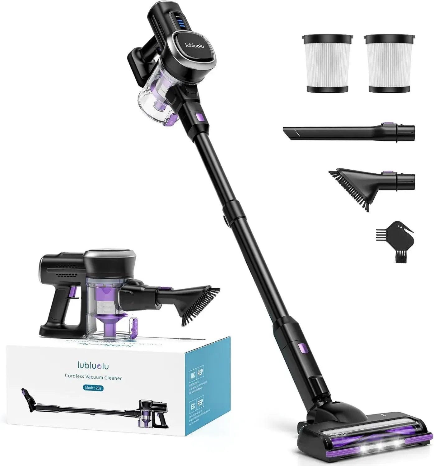 Lubluelu Kabelloser Akku-Staubsauger mit hoher Saugleistung, 50 Min Laufzeit, ideal für Tierhaare, Teppiche und Hartböden